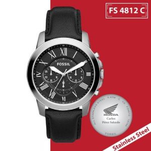 RELOJ DE CABALLEROACERO INOXIDABLE CARATULA NEGRA DIALES PLATA  CORREA PIEL  COLOR NEGRO